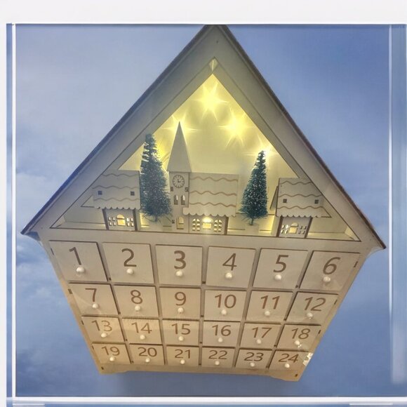 Wooden Light-Up House Advent Calendar With 24 Numbered Drawers & Festive LED Lig - Picture 7 of 7